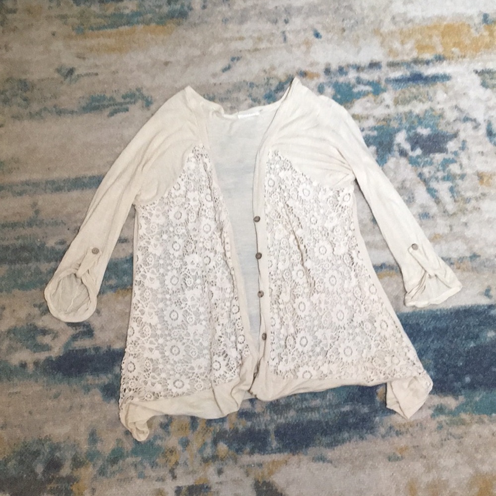 Anthro Lace Open Cardigan L
